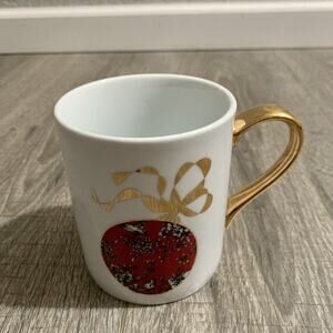 Ciroa Holiday Coffee Mug Red Floral Ornament New Porcelain with Gold Handle